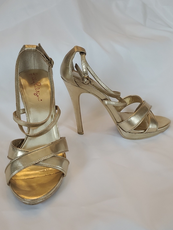 Lilly Pulitzer Shoes - Lily Pulitzer Strappy Heels Gold Sandals Size 7